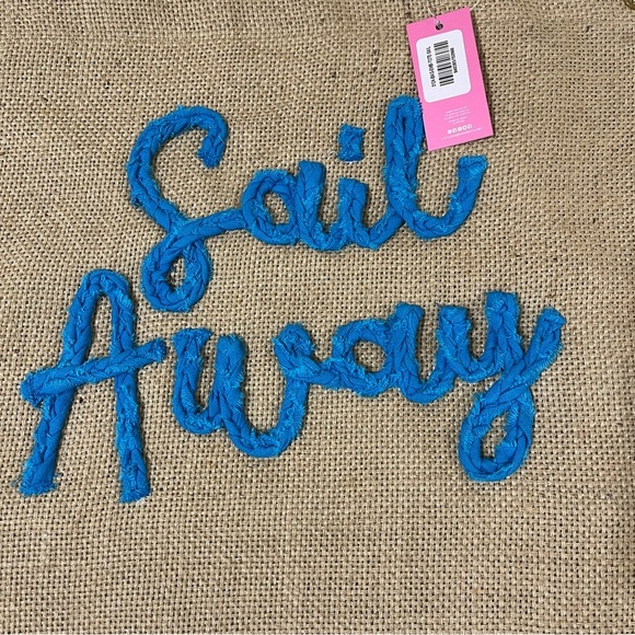 SIMPLY SOUTHERN Beach Pool Tote Bag Jute with Blue Sail Away Applique - Picture 5 of 10